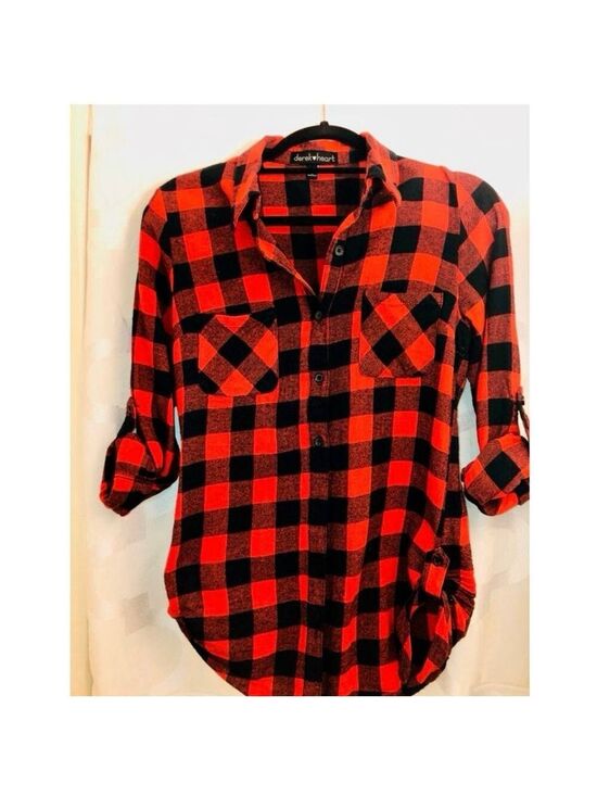 Derek Heart Tops - Buffalo Plaid Red and Black Button Down Flannel Shirt S
